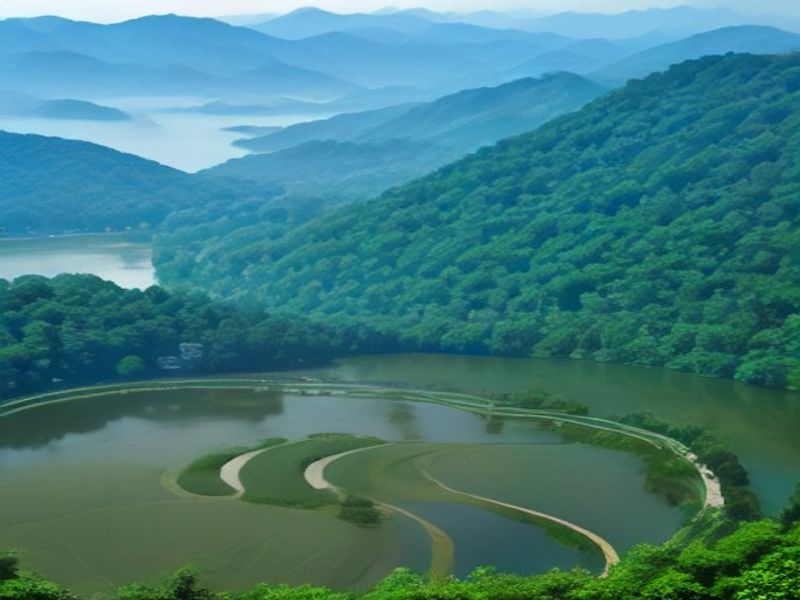 杭州西湖群山与茶园